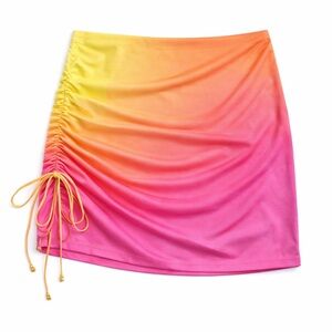 Gradient Drawstring Swim Cover-Up Skirt — Pink & Yellow